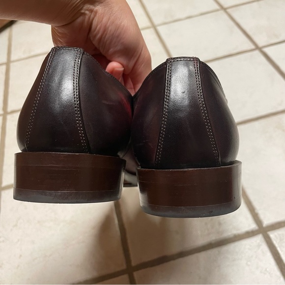 Handmade Premium Leather Oxfords Dress Shoes Pointed Toe Burgundy Tie-dye Effect - Picture 6 of 12